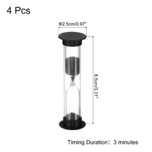 PATIKIL 3 Minute Sand Timer, 4Pcs Small Sandy Clock with Plastic Cover, Count Down Sand Glass for Games, Kitchen, Party Favors DIY Decoration, Black