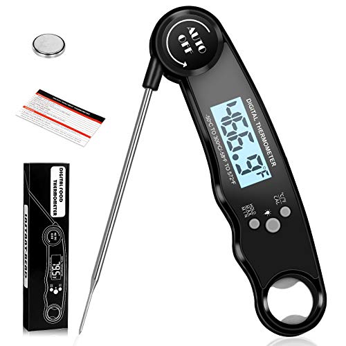 Meat Thermometer, Instant Read Food Thermometer with Backlight & Calibration Function, IP67 Waterproof Fast Digital Cooking Thermometer for Candy Beef BBQ Grilling Baking (Dark Black)