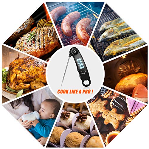 Meat Thermometer, Instant Read Food Thermometer with Backlight & Calibration Function, IP67 Waterproof Fast Digital Cooking Thermometer for Candy Beef BBQ Grilling Baking (Dark Black)