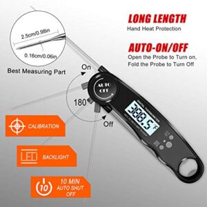 Meat Thermometer, Instant Read Food Thermometer with Backlight & Calibration Function, IP67 Waterproof Fast Digital Cooking Thermometer for Candy Beef BBQ Grilling Baking (Dark Black)