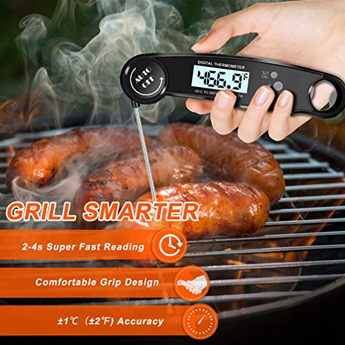 Meat Thermometer, Instant Read Food Thermometer with Backlight & Calibration Function, IP67 Waterproof Fast Digital Cooking Thermometer for Candy Beef BBQ Grilling Baking (Dark Black)