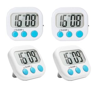 4 Pack Small Digital Kitchen Timer, ON/Off Switch, Large Display Loudspeaker, Magnetic Stand, Digital Stopwatch Timer, Learning, Teacher, Oven, Baking, Cooking, Desk