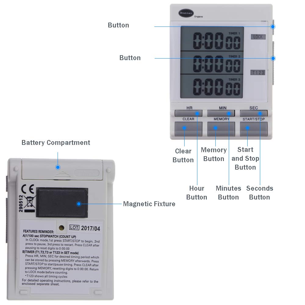 Digital Triple Kitchen Timer and Clock for Cooking and Baking with Large Led Countdown Timer Numbers with Alarm and Magnet