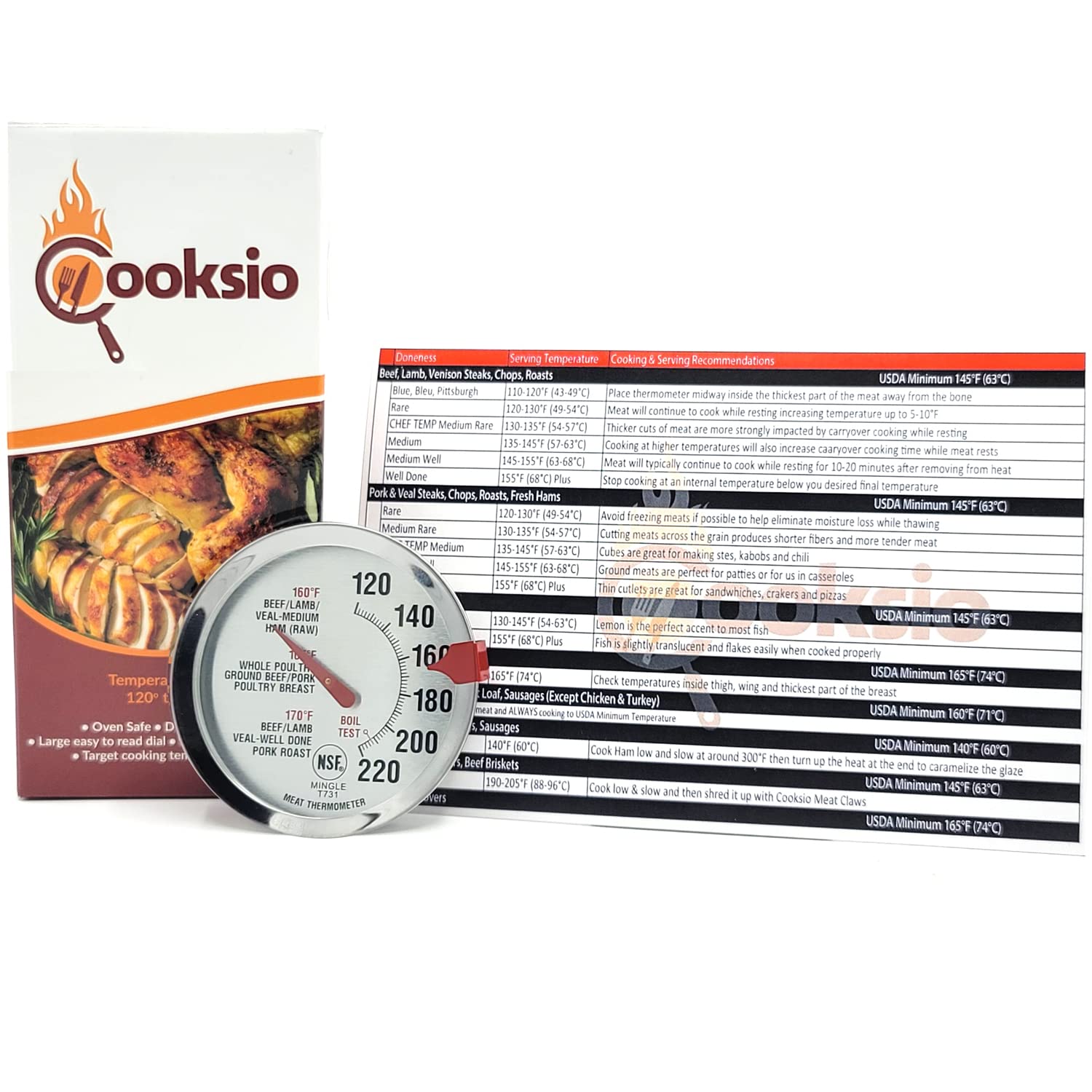 Cooksio 2.5 inch Analog Dial Oven Safe Meat Thermometer -Leave in Meat Thermometer for Oven - Deep Fry Thermometer for Meat, Chicken, Turkey, Deep Frying, Oil & Candle Making - Oven, & Dishwasher Safe