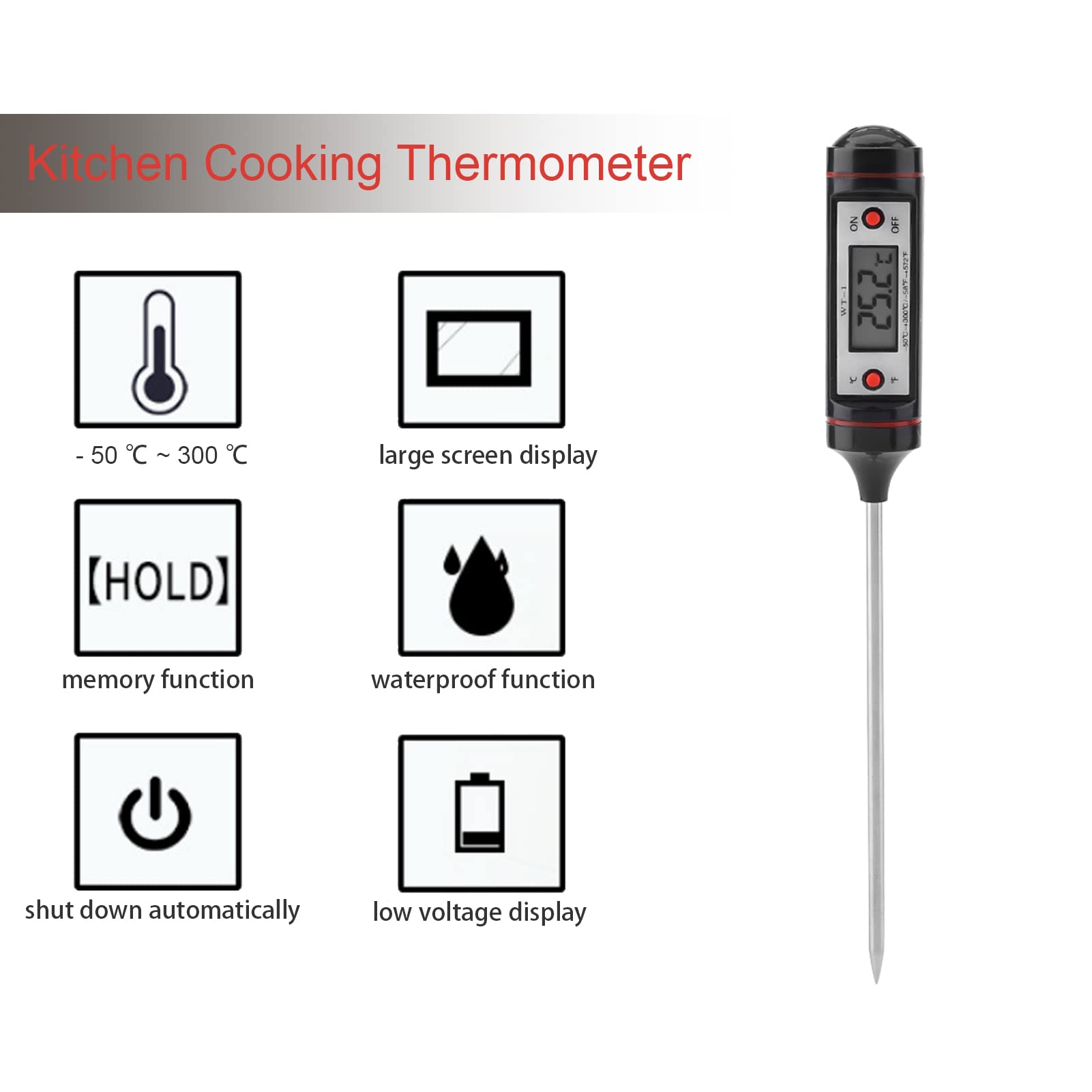 Probe Digital Thermometer,Instant Read Cooking Thermometer,Food Electronic Temperature Gauge Tester,Fahrenheit And Celsius Degree Display Switch,High Accuracy,for BBQ Food liquid Meat Temperature Test