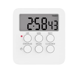 digital kitchen timer with mute/lound alarm switch,3 in 1 multifunctional clock alarm count up/down timer,24-hours memory function magnetic timer for cooking learning(white)