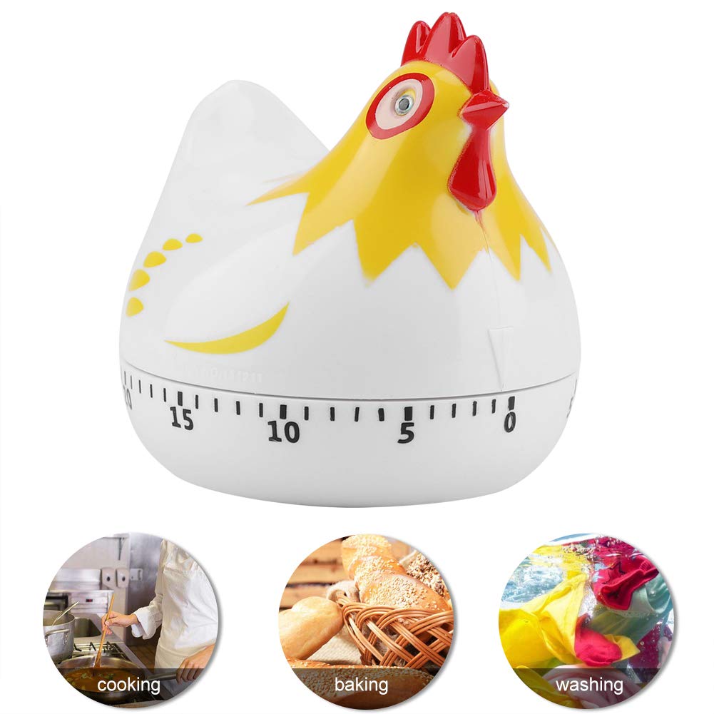 Kitchen Timer Chicken Pattern Countdown Reminder 72dB Loud Alarm Clock for Baking Cooking (White)