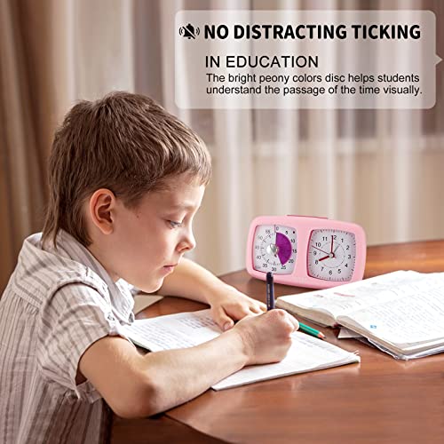 Secura 2 in 1 Visual Timer/Alarm Clock, 60-Minute Silent Study Timer & Table Clock, Time Management Countdown Tool for Kids, Adults, and Teachers (Pink)