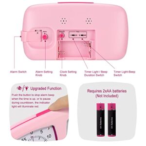 Secura 2 in 1 Visual Timer/Alarm Clock, 60-Minute Silent Study Timer & Table Clock, Time Management Countdown Tool for Kids, Adults, and Teachers (Pink)