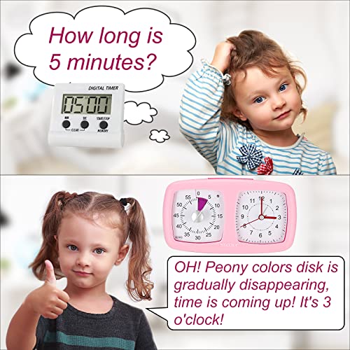 Secura 2 in 1 Visual Timer/Alarm Clock, 60-Minute Silent Study Timer & Table Clock, Time Management Countdown Tool for Kids, Adults, and Teachers (Pink)