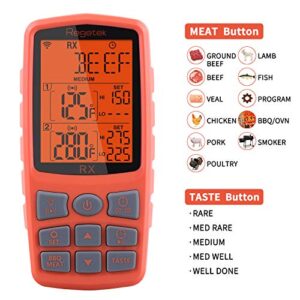 [Upgraded] Regetek Wireless Grill Thermometer BBQ Oven Smoker Thermometer, Remote Digital LCD Cooking Food Meat Thermometer for Stove Kitchen Dual Probe/Clock Timer Alarm/Backlight (500 Feet)