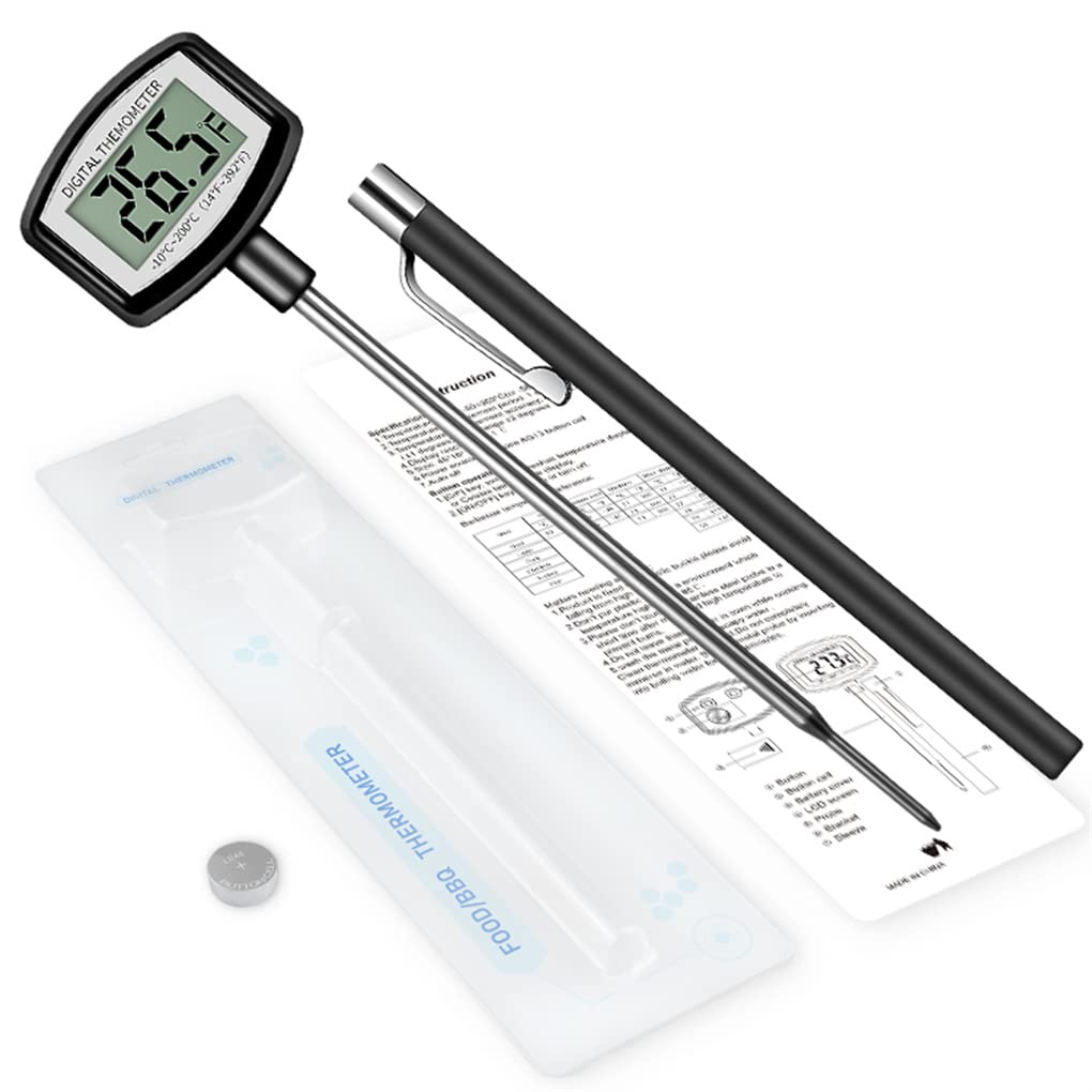 Digital Food Thermometer Probe for Cooking Meat, BBQ, Grilling, Liquid, Candy, Oil Deep Fry - Instant Read with Large LCD Screen and Pen Clip