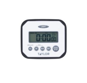 taylor pro kitchen timer, water-resistant digital timer, heavy duty, countdown clock, white,9 x 8 cm