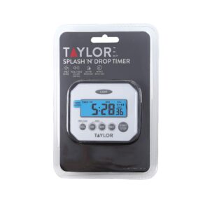 Taylor Pro Kitchen Timer, Water-Resistant Digital Timer, Heavy Duty, Countdown Clock, White,9 x 8 cm