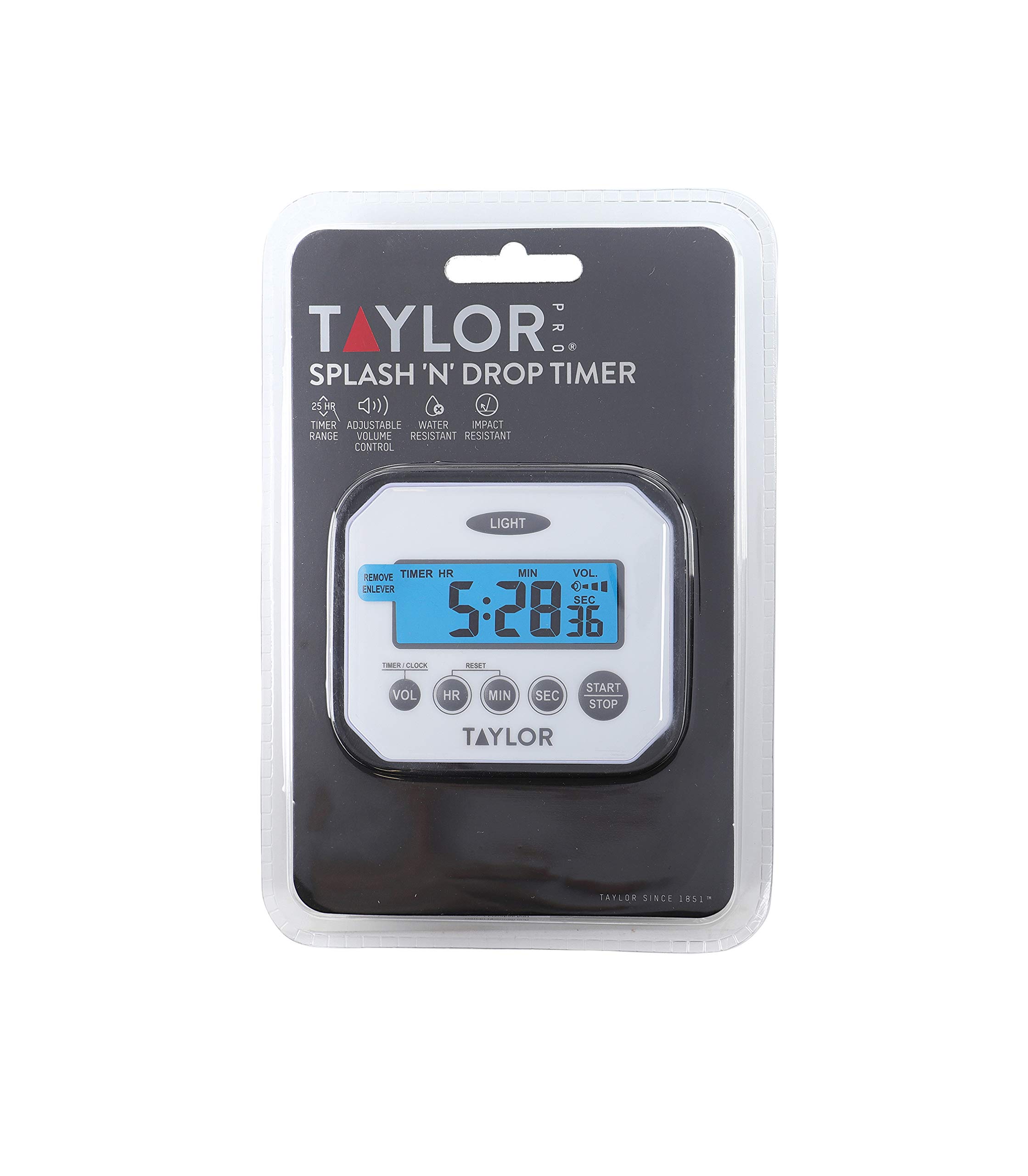 Taylor Pro Kitchen Timer, Water-Resistant Digital Timer, Heavy Duty, Countdown Clock, White,9 x 8 cm