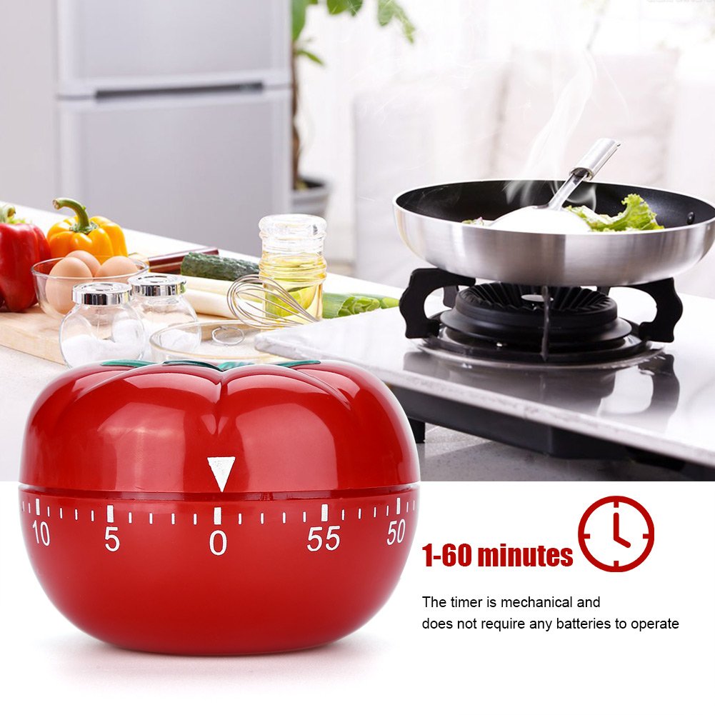 Ruiqas Minutes Kitchen Timer,Cook Mechanical Timer, Tomato Shaped 60 Minutes Practical Countdown Pomodoro Cartoon Alarm Kitchen Cooking Baking Helper 6.3 x 4.5cm