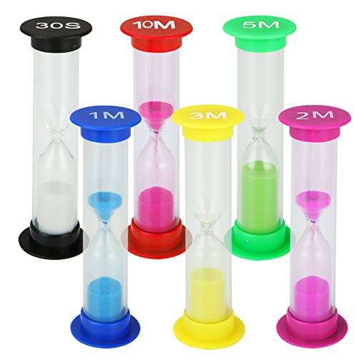 WOPPLXY 6 Pcs Sand Timer, Plastic Sand Clock Timer, Colorful Plastic Hourglass Timer 30sec / 1min / 2mins / 3mins / 5mins / 10mins for Brushing Children's Teeth, Cooking, Game, School, Office