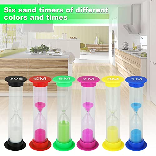 WOPPLXY 6 Pcs Sand Timer, Plastic Sand Clock Timer, Colorful Plastic Hourglass Timer 30sec / 1min / 2mins / 3mins / 5mins / 10mins for Brushing Children's Teeth, Cooking, Game, School, Office