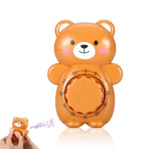 herchr kitchen timer, mechanical kitchen timer cute bear timer kitchen cooking timer wind up 60 minutes manual countdown timer visual mechanical timer for classroom, home, study and cooking, brown