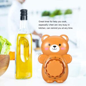 HERCHR Kitchen Timer, Mechanical Kitchen Timer Cute Bear Timer Kitchen Cooking Timer Wind Up 60 Minutes Manual Countdown Timer Visual Mechanical Timer for Classroom, Home, Study and Cooking, Brown