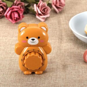 HERCHR Kitchen Timer, Mechanical Kitchen Timer Cute Bear Timer Kitchen Cooking Timer Wind Up 60 Minutes Manual Countdown Timer Visual Mechanical Timer for Classroom, Home, Study and Cooking, Brown