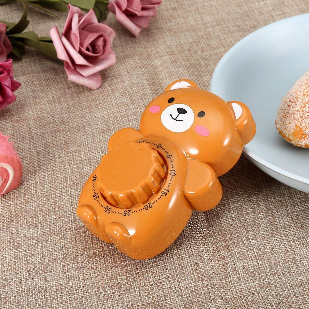 HERCHR Kitchen Timer, Mechanical Kitchen Timer Cute Bear Timer Kitchen Cooking Timer Wind Up 60 Minutes Manual Countdown Timer Visual Mechanical Timer for Classroom, Home, Study and Cooking, Brown
