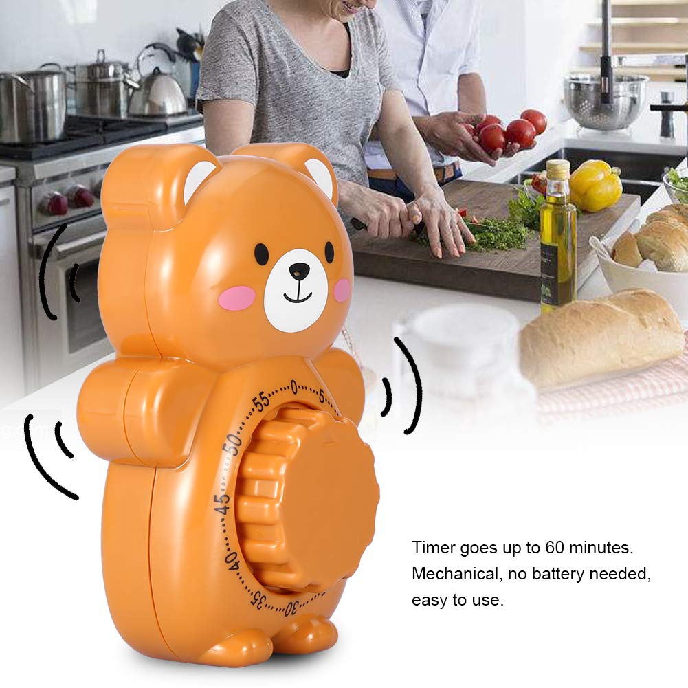 HERCHR Kitchen Timer, Mechanical Kitchen Timer Cute Bear Timer Kitchen Cooking Timer Wind Up 60 Minutes Manual Countdown Timer Visual Mechanical Timer for Classroom, Home, Study and Cooking, Brown