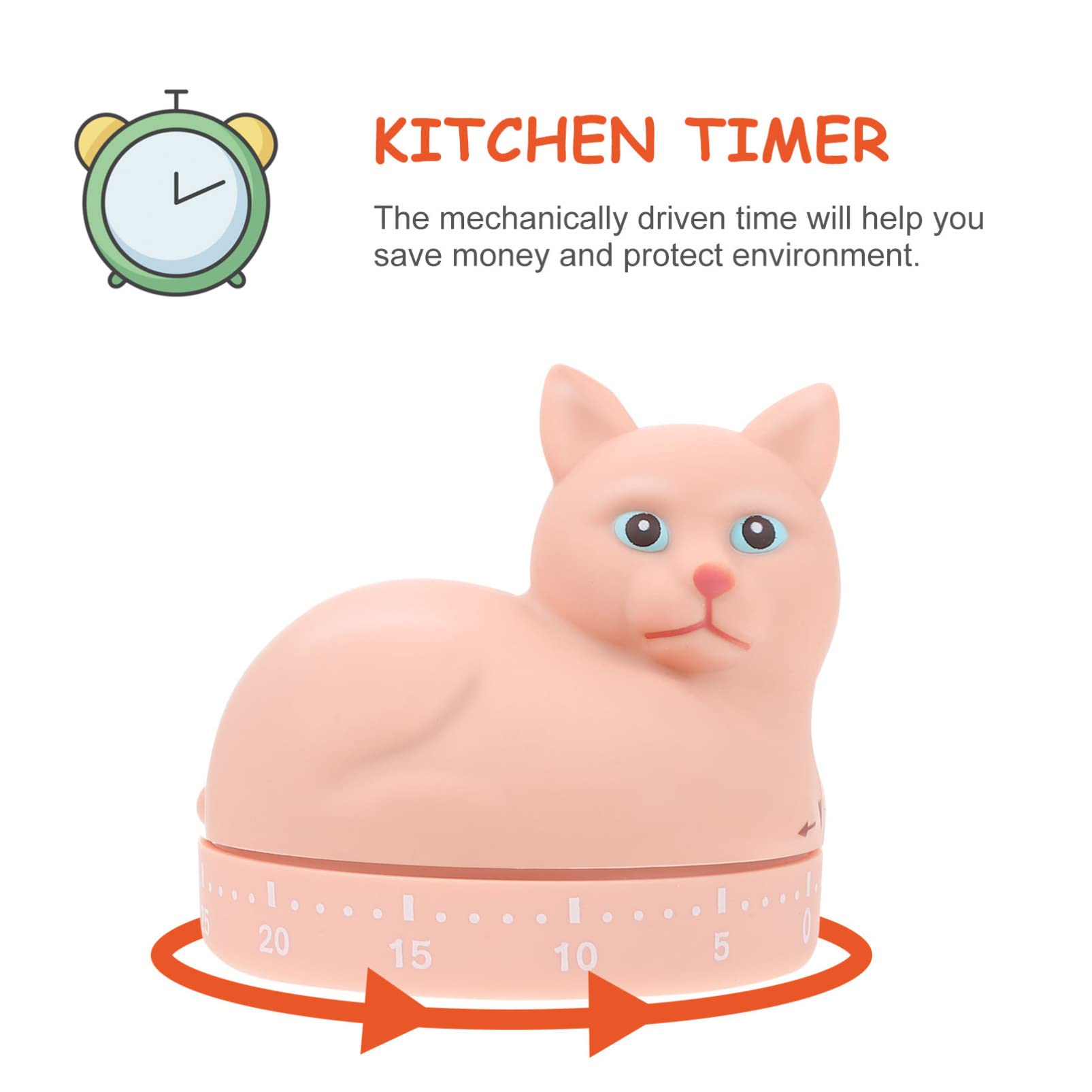 Hemoton Kitchen Timer Wind Up 60- Minute Mechanical Visual Timers 3D Cat Shaped Alarm Clock Egg Timer Countdown Clock for Classroom Cooking Baking