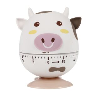 angoily kitchen timers for cooking cute cartoon cow 60 minutes mechanical kitchen timer wind up countdown timer for kitchen baking cooking (white)