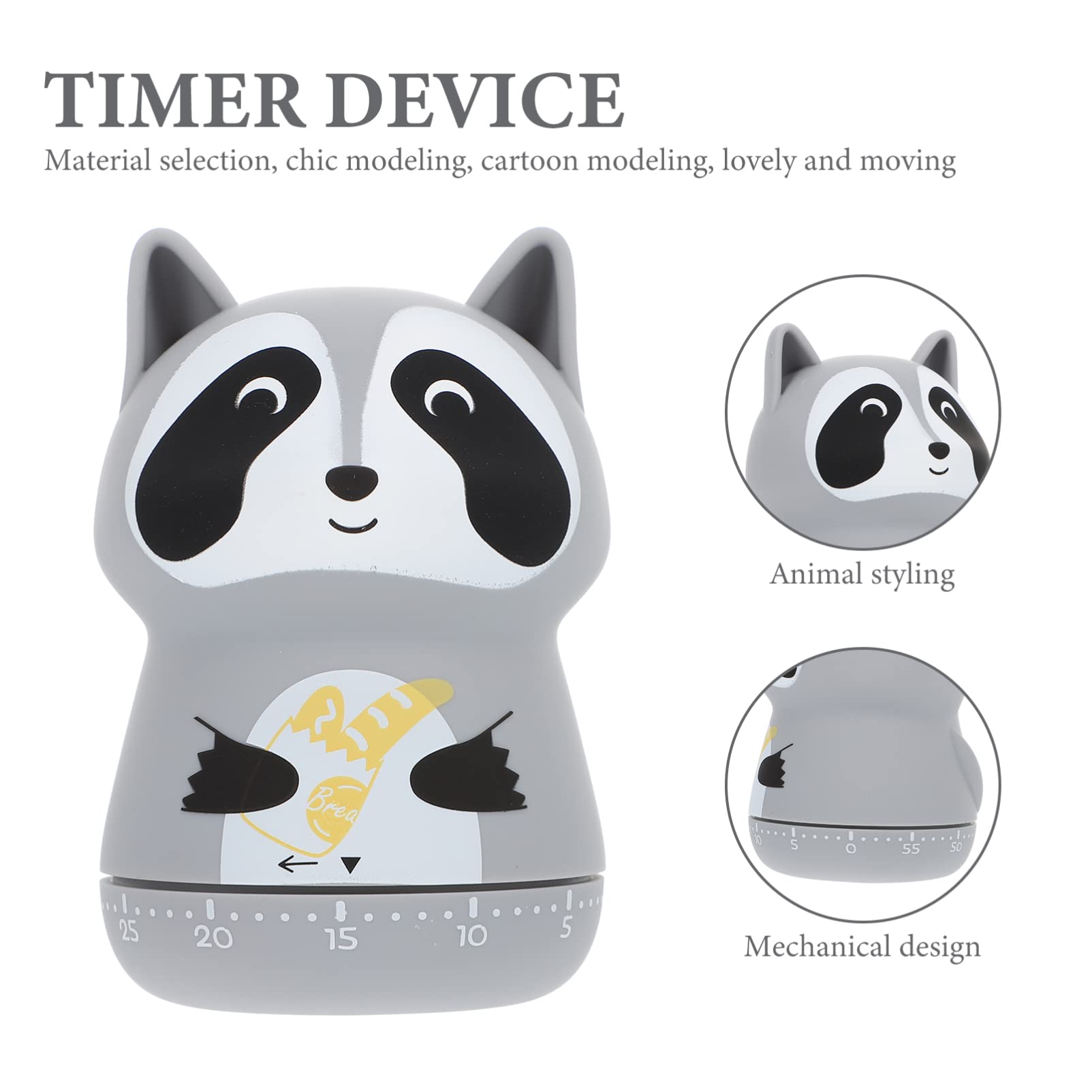 Raccoon Kitchen Timer Cooking Timepiece: Manual Mechanical Timer 60 Minutes Cute Cartoon Animal Shape Countdown Clock Portable Alarm Clock Kitchen Cooking Tool