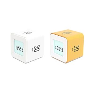 mooas multi cube timer white(5,15,30,60 minutes) & yellow(3,10,30,60 minutes) bundle, clock & alarm, time management, time for studying, cooking and workout, kids timer