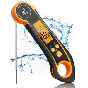 instant read meat thermometer for cooking, fast & precise waterproof digital food thermometer with magnet, backlight, calibration and foldable probe for deep frying, grill