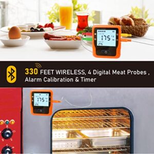 KT THERMO Bluetooth Meat Thermometer Wireless Meat Thermometer with 4 Color Probes, Smart Bluetooth Grill Thermometer with Real 328 Ft Remote,11 USDA temperature settings for Grilling BBQ Oven Cooking