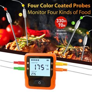 KT THERMO Bluetooth Meat Thermometer Wireless Meat Thermometer with 4 Color Probes, Smart Bluetooth Grill Thermometer with Real 328 Ft Remote,11 USDA temperature settings for Grilling BBQ Oven Cooking