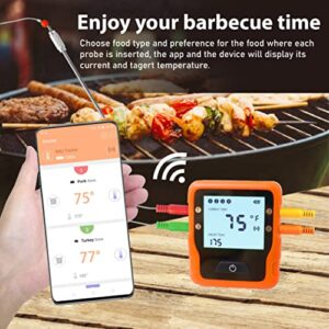 KT THERMO Bluetooth Meat Thermometer Wireless Meat Thermometer with 4 Color Probes, Smart Bluetooth Grill Thermometer with Real 328 Ft Remote,11 USDA temperature settings for Grilling BBQ Oven Cooking