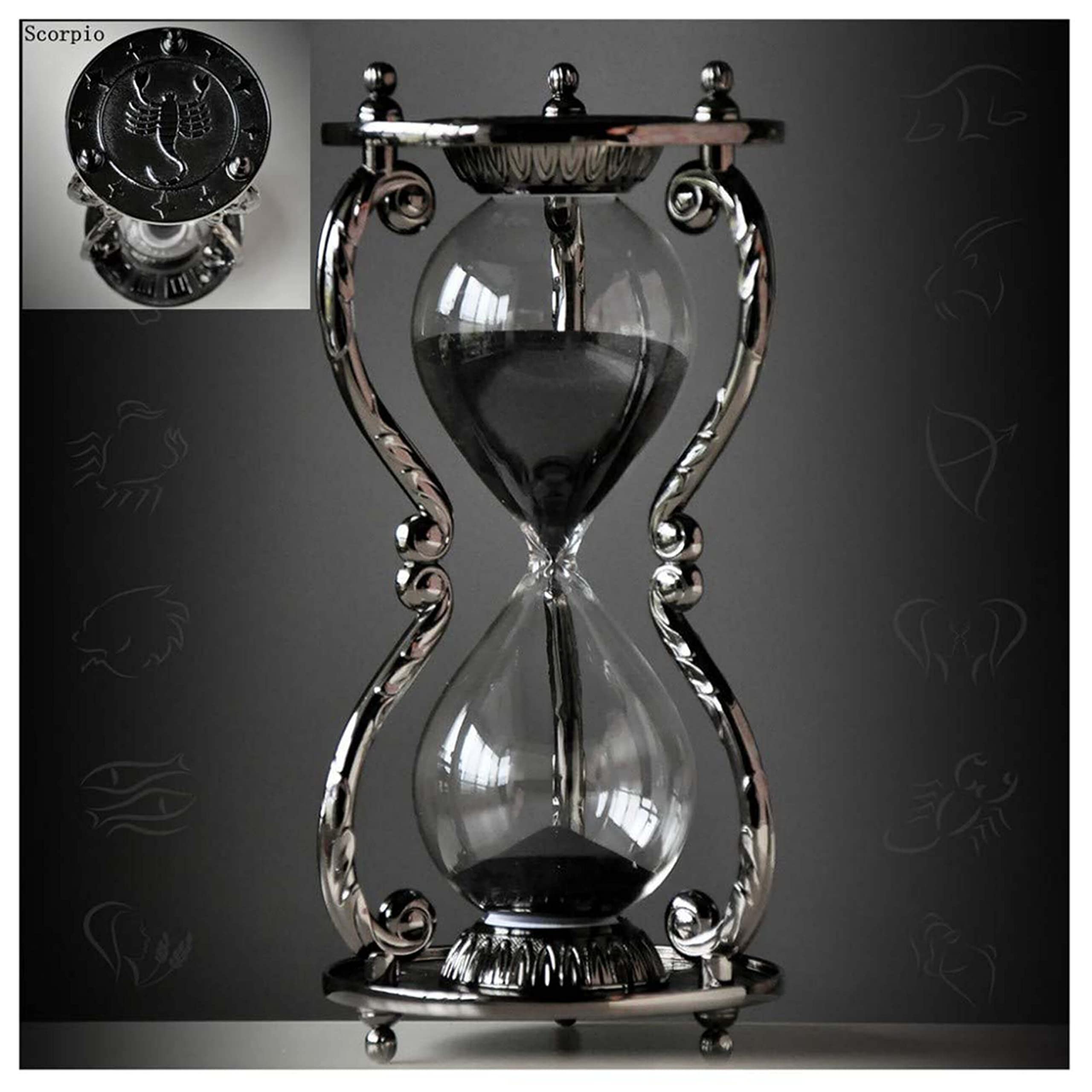 Grehge ative Hourglass Sand Timer - 30 Minute, Unique Vintage 12 Constellations Metal Art Hour Glass for Office Desk Home Decor (Scorpio)