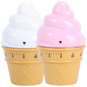 luozzy 2pcs cartoon timer plastic mechanical timer 60 minutes ice cream timer countdown clock supply - pink + white