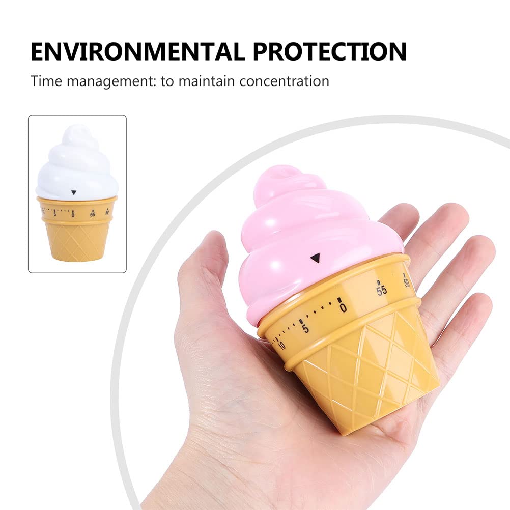 LUOZZY 2Pcs Cartoon Timer Plastic Mechanical Timer 60 Minutes Ice Cream Timer Countdown Clock Supply - Pink + White