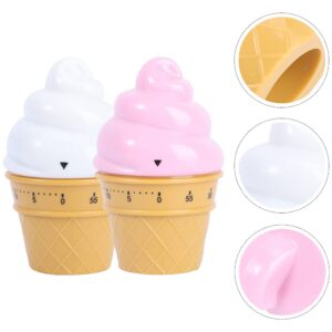 LUOZZY 2Pcs Cartoon Timer Plastic Mechanical Timer 60 Minutes Ice Cream Timer Countdown Clock Supply - Pink + White