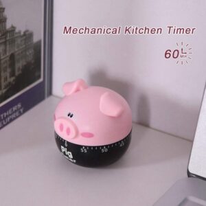 Cute Cartoon Pig Kitchen Timer Mechanical Timers Counters for Cooking Timing Tool Alarm Clock Portable Alarm Clock Kitchen Cooking Tool(Pink)