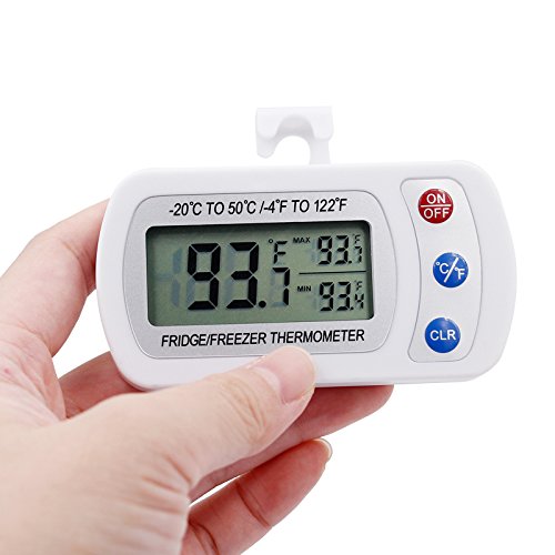 ZEZHOU Digital Refrigerator Thermometer 2Pack - IPX3 Waterproof Wireless Freezer Room Temperature Monitor with Hook, Large LCD Easy to Read Display & Max/Min Record Function for Indoor/Outdoor
