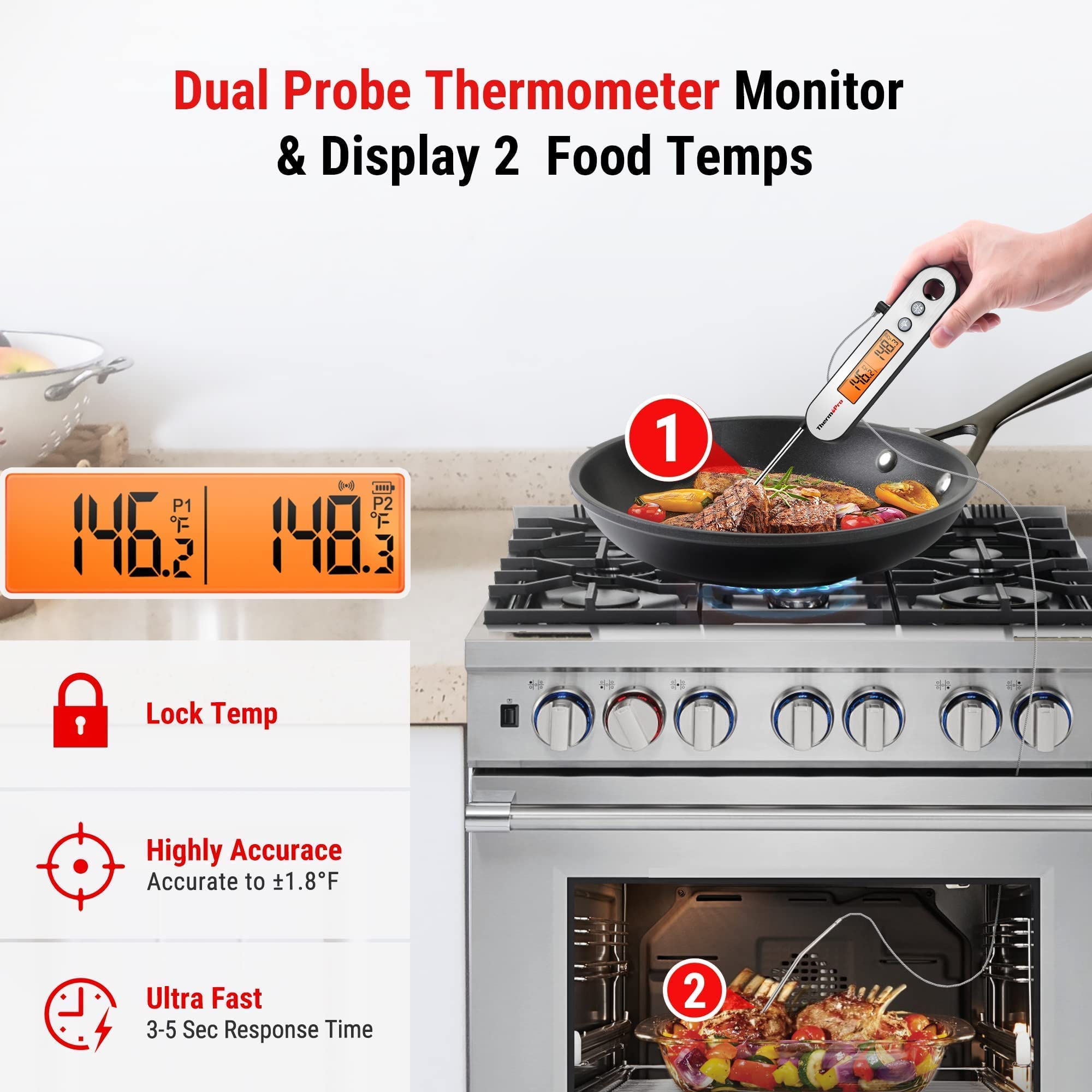 ThermoPro TP16S Digital Meat Thermometer for Cooking and Grilling +ThermoPro TP610 Dual Probe Instant Read Meat Thermometer