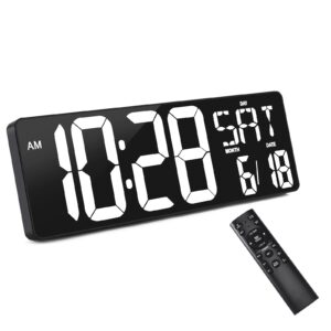 tetino large digtal wall clock,16.5inch led display aram clock with auto-dimming,date,indoor temp,up&down timer,12/24h system,week,for home office,kids, gym,classroom,livingroom. (white)