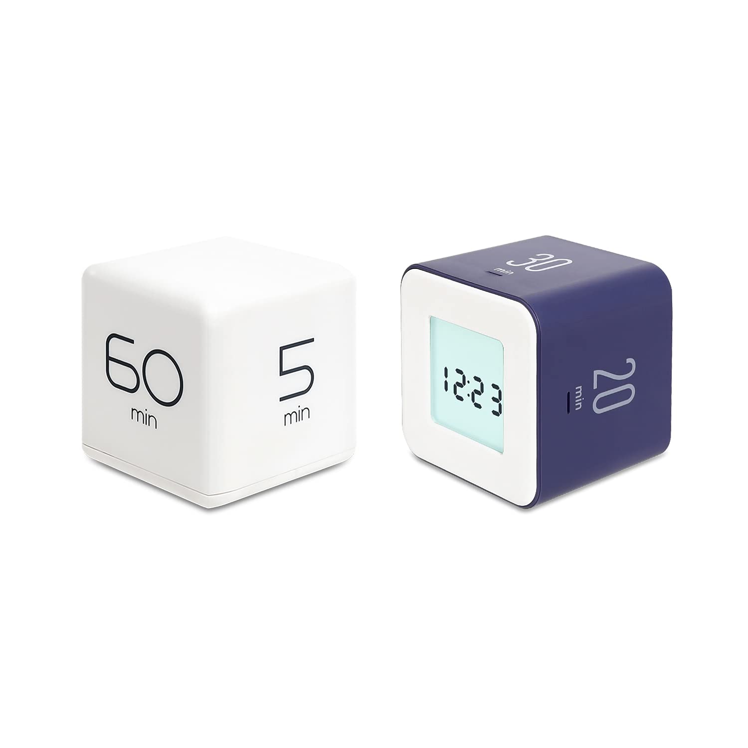 mooas Cube timers White (5,15,30 and 60 Minutes) & Multi Cube Violet (5,10,20 and 30 Minutes) Bundle, Time Management, Time for Studying, Cooking and Workout, Kids Timer