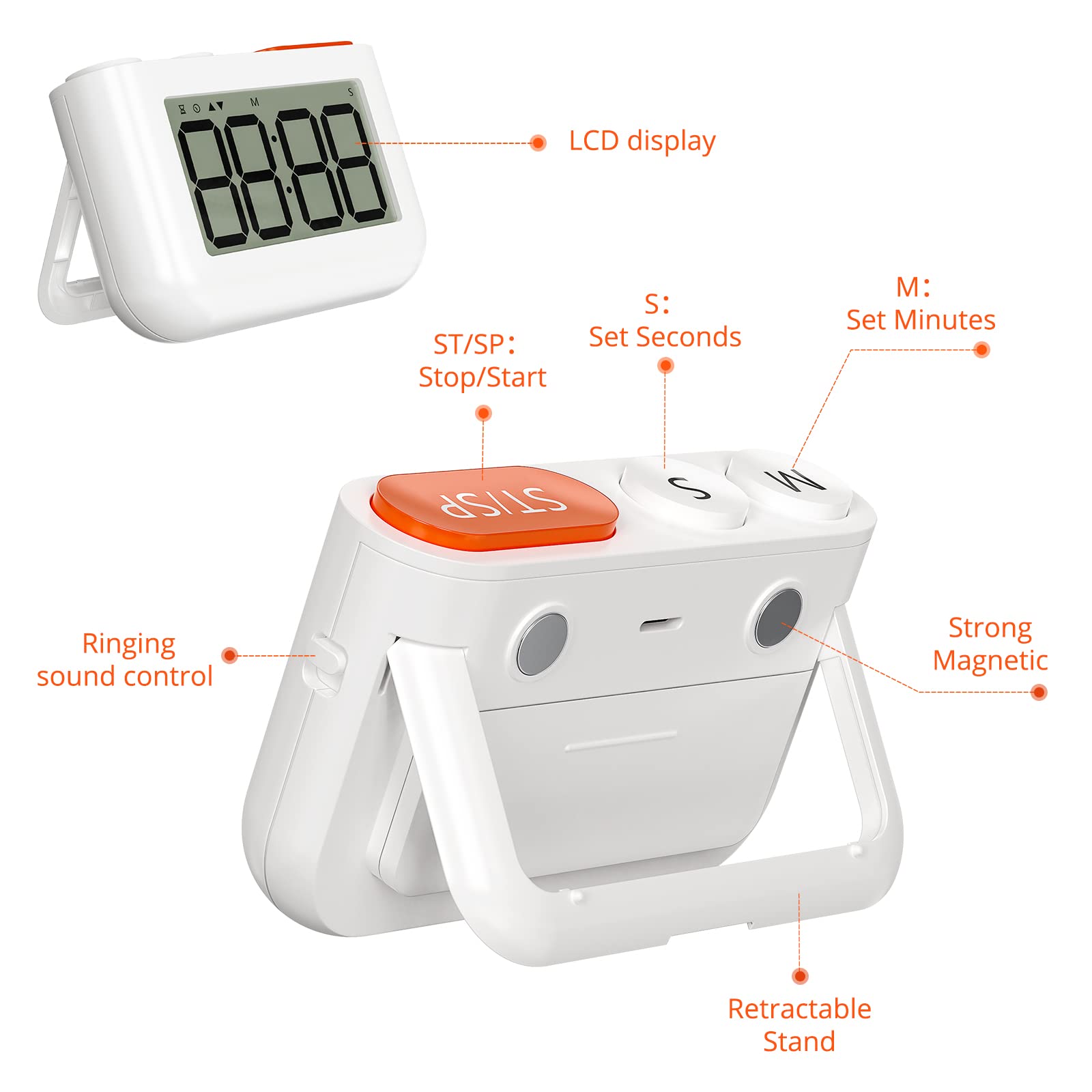 Digital Kitchen Timer, 2 Pack Magnetic Countdown Timer, Big Digits & Adjustable Volume, Timer for Cooking & for Kids , Classroom Timers for Teachers with Large LCD Display