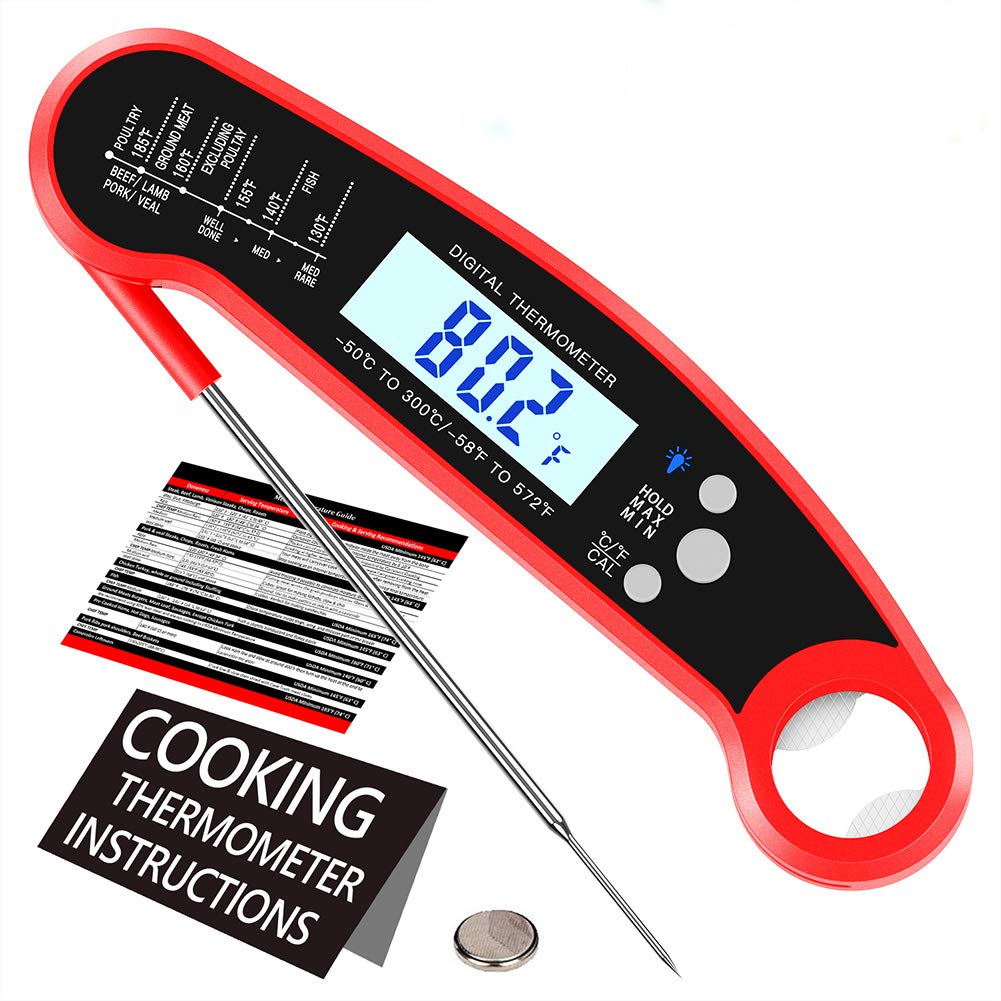 WAFA Instant Read Meat Thermometer, Waterproof Ultra Fast Cooking Thermometer with Bottle Opener Backlight and Calibration, Digital Food Thermometer for Kitchen, Outdoor Cooking, Grill and BBQ