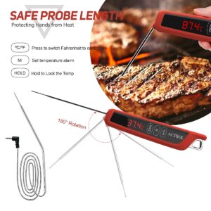 Digital Instant Read Meat Thermometer for Kitchen, Waterproof & Ultra Fast Thermometer with Backlight & Foldable Probe for Outdoor Cooking, Deep Fry, Grilling, BBQ, Gift (Red)