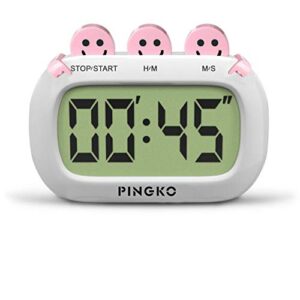 PINGKO Digital Kitchen Timer Fashion Design Clock Cooking Timer with Big Digits,Large LCD Display, Loud Alarm, Magnetic Backing Stand,Battery Included-Pink