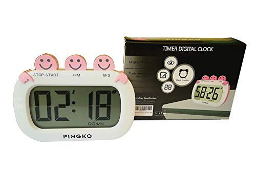 PINGKO Digital Kitchen Timer Fashion Design Clock Cooking Timer with Big Digits,Large LCD Display, Loud Alarm, Magnetic Backing Stand,Battery Included-Pink