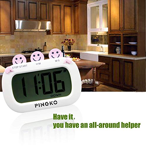 PINGKO Digital Kitchen Timer Fashion Design Clock Cooking Timer with Big Digits,Large LCD Display, Loud Alarm, Magnetic Backing Stand,Battery Included-Pink